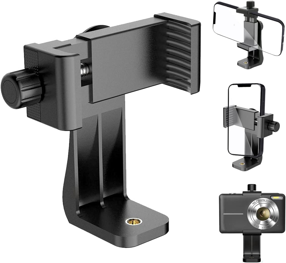 Cell Phone Tripod Mount Holder, Smartphone Tripod Cell Phone Holder Mount Adapter Clip, Digtal Camera Bracket Selfie Lens Monopod Adjustable Ring Light for Camcorder,Compatible for Most Cellphones