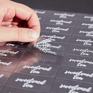 Restaurantware Label Tek 1.9 x 1 Inch Sweetened Tea Labels 100 Water-Resistant Labels For Bottles - Self-Adhesive Clear With White Font Plastic Bottle Stickers For Drink Pouches