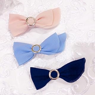シフォン素材のリボンバレッタ 3点セット 紺 水色 ピンクベージュ