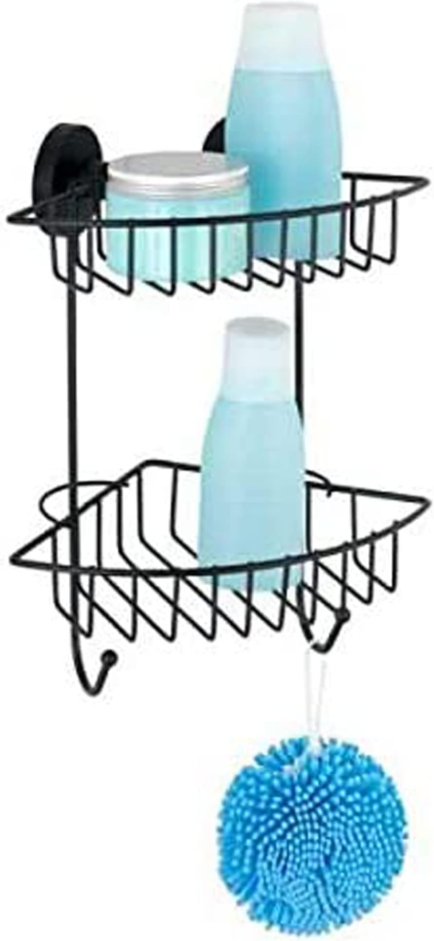 WENKO Rinconera Doble Vacuum-Loc Bari Black, Alloy Steel, 22,5 x 29,5 x 16 cm