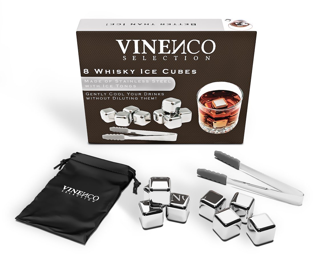 Cubitos de Hielo Reutilizable Set - Cubos Refrigeración Acero & Basalto | Piedras Whisky, Accesorios Cocteleria - Idea Regalo