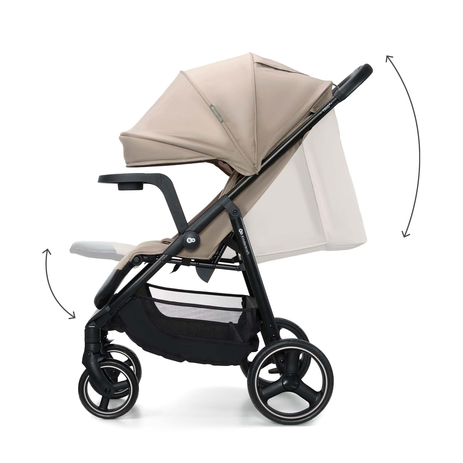Kinderkraft TRIG 3 con vassoio, Passeggino 22 kg, CLICK & FOLD, Beige