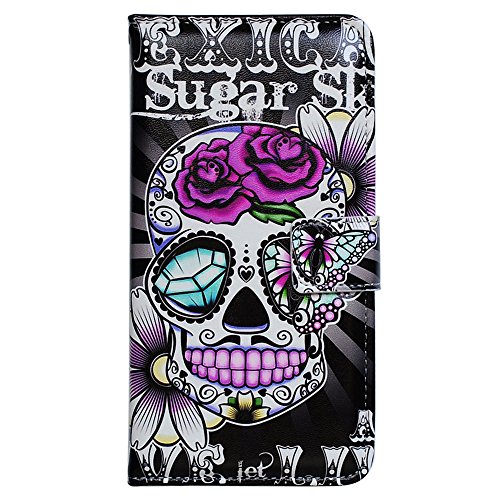 Bfun Packing Bcov Purple Flower Sugar Skull Leather Wallet Case For Samsung Galaxy S7 Edge #TOP1