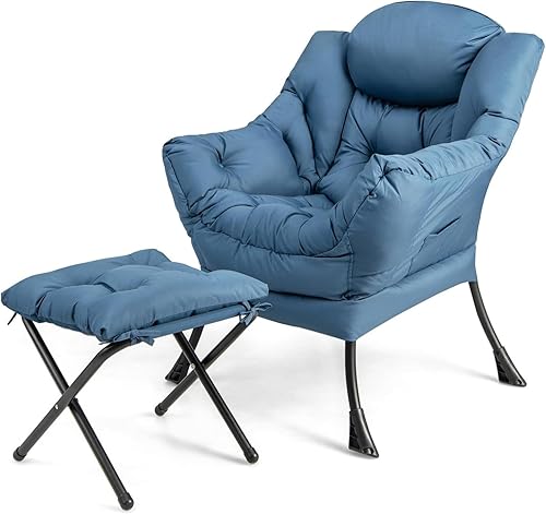 DORTALA Silla perezosa moderna con otomana, sofá individual con bolsillo lateral y reposabrazos, juego de sillas de ocio modernas tapizadas suaves,