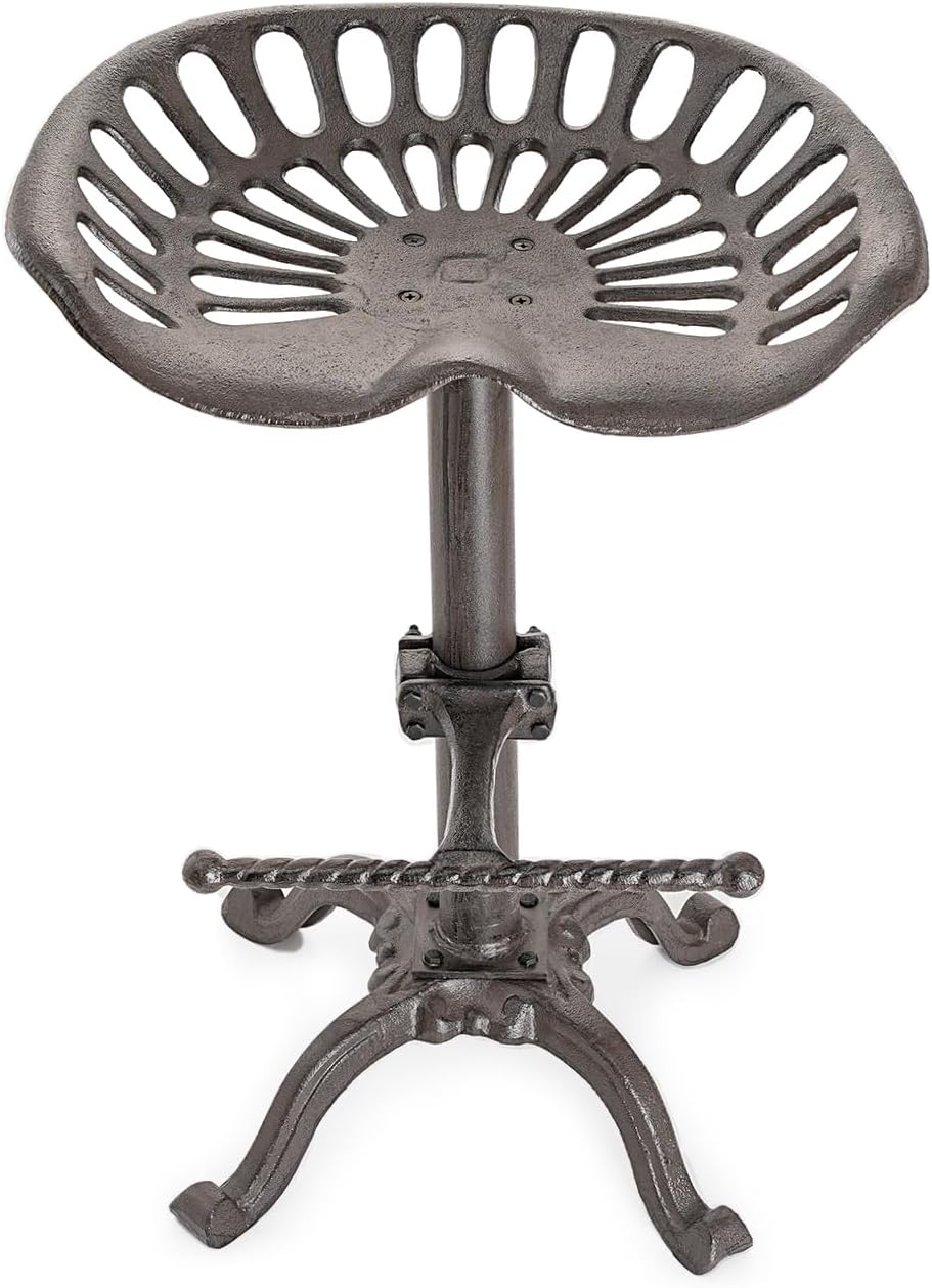 Sungmor 26 to 32 Inch Adjustable Vintage Cast Iron Bar Stool, Antique Brown Swivel Barstool with Ergonomic Seat & Footrest - Industrial Farmhouse Tractor Seat for Kitchen Island, Home Bar, Counter