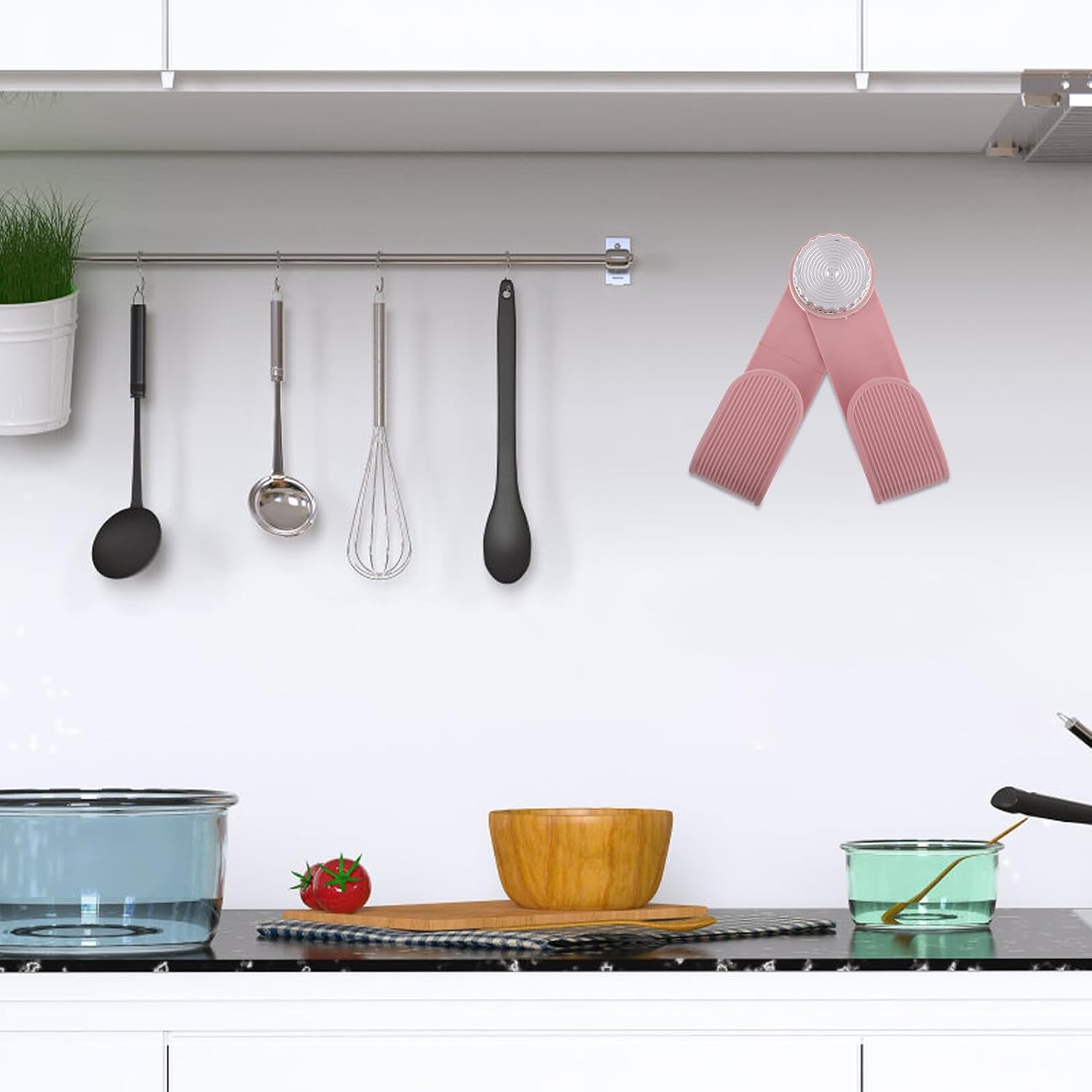 Pink Suction Cup Pot Lid Holder, Rotatable Wall Mounted Kitchen Rack