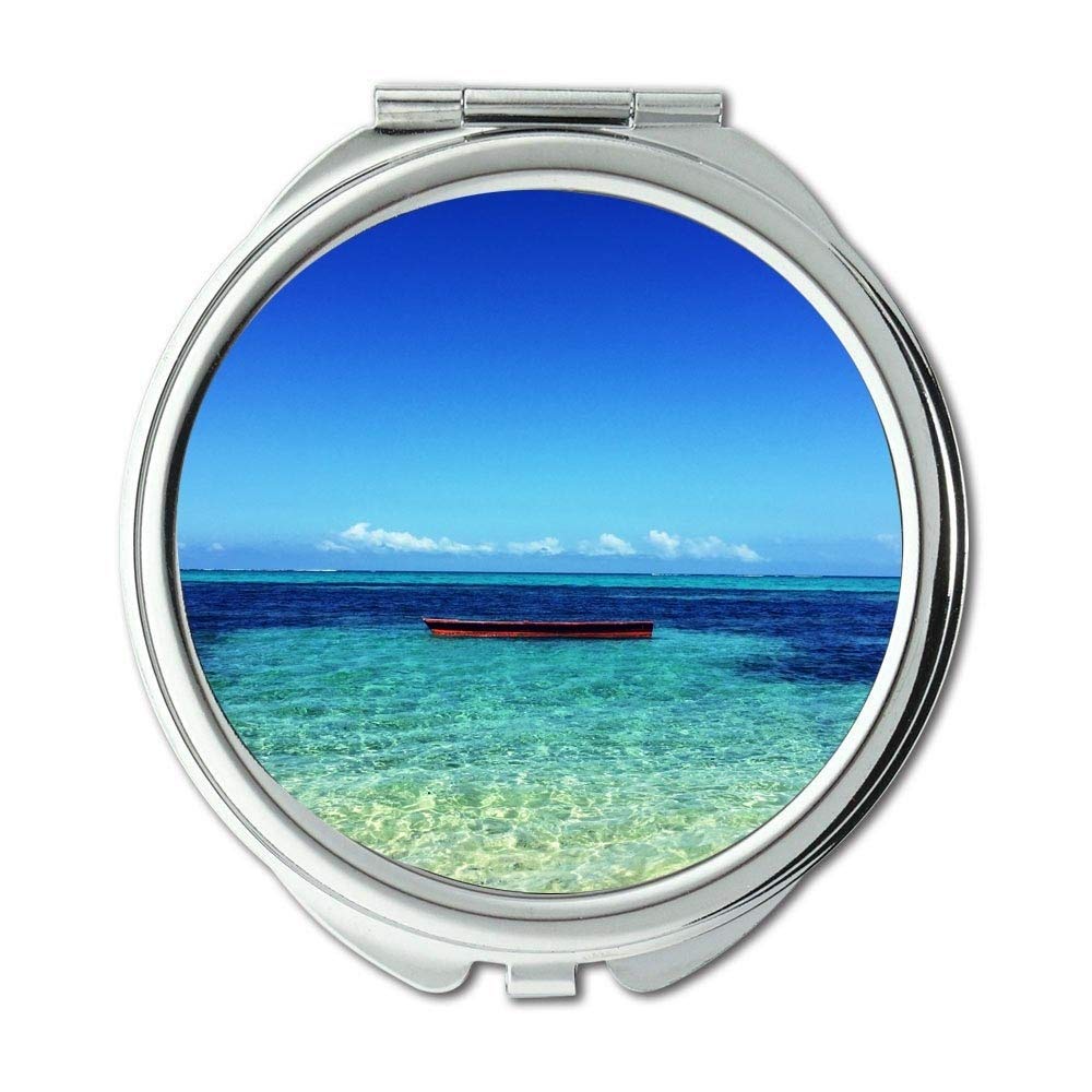 Mirror,Travel Mirror,alone beach boat,Pocket Mirror