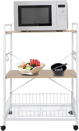 Soporte para microondas de 3 niveles, estantería de metal moderna con valla lateral para sala de estar, dormitorio, cocina, organización, color