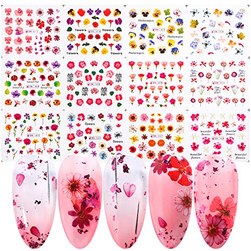 Small Flower Series Nail Art Stickers 12 Sheets Blossom Designs Nail Art Supplies Decals Adhesive Water Nail Art Watermark Sliders Colorful Flower Nail Sticker Set for Manicure Tips Accessories Decor