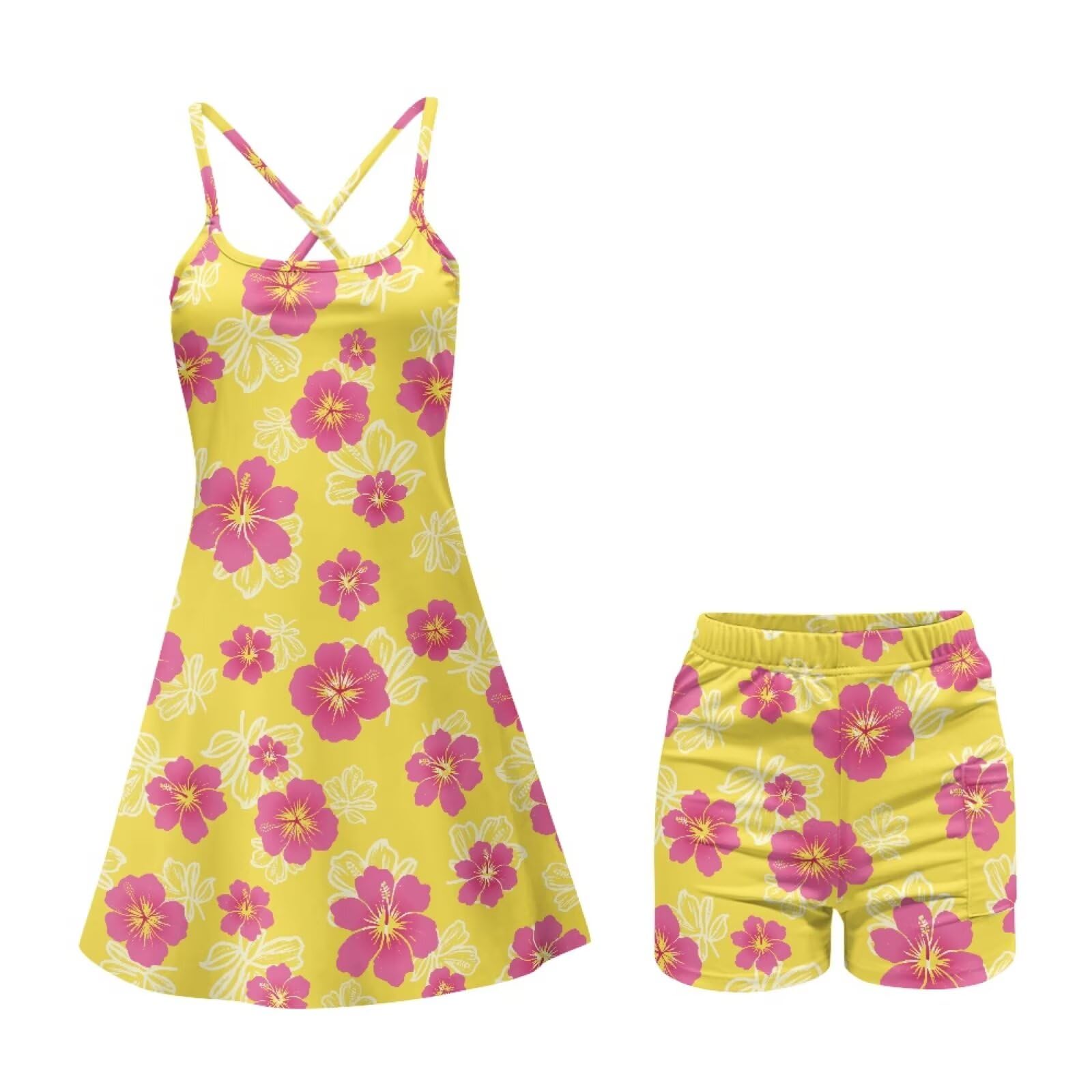 Vestito da tennis 2 in 1 da donna con pantaloncini incorporati, tasca per golf, allenamento