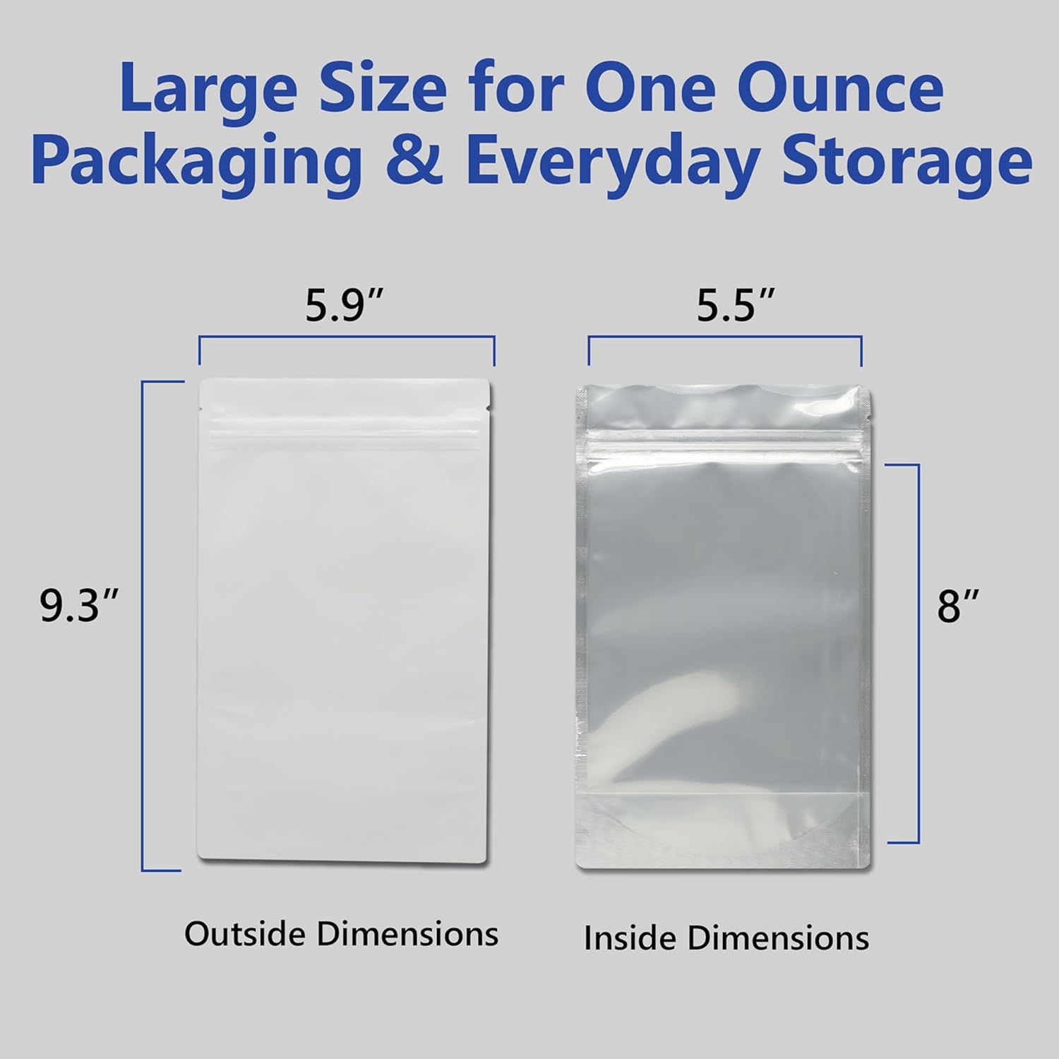 Mylar Bags – White/Clear Resealable Bags – Clear Front Heat Sealable Pouches – Airtight Odor-Proof Bags for One Ounce Herbs and Spices – 100 Pack