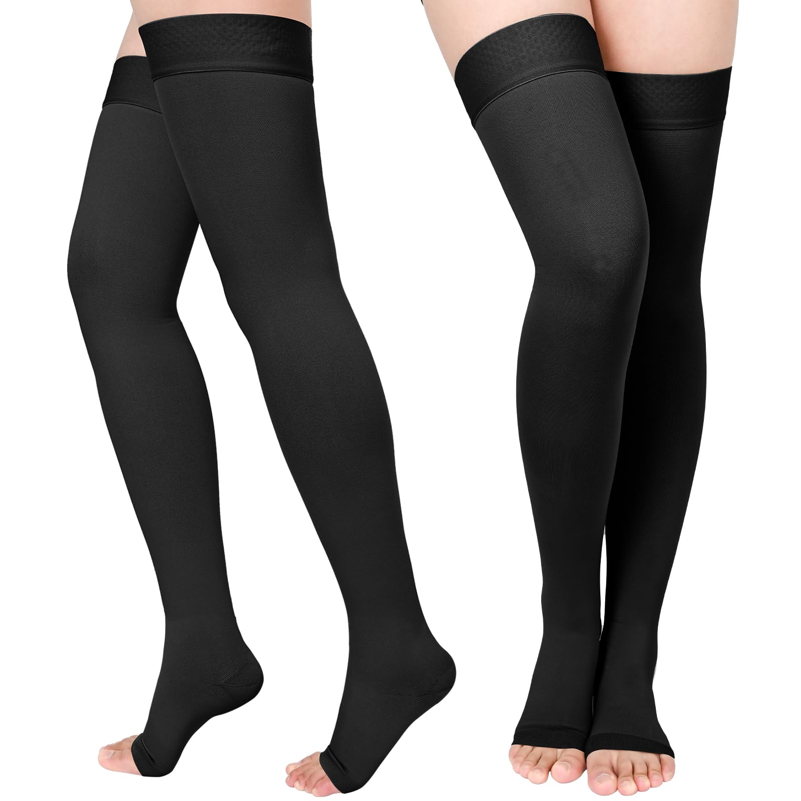 Compression Stockings for Women & Men, 2 Pairs 15-20mmHg Thigh High Compression Socks for Varicose Veins, Swelling, Pregnant