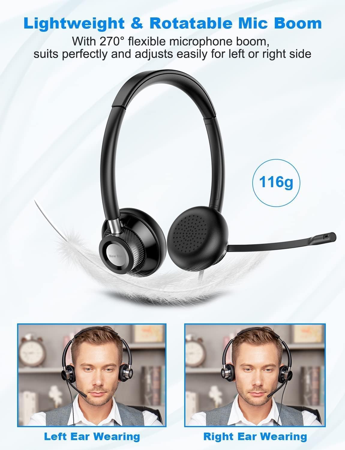Cuffie PC New Bee Computer Headset con microfono Business Headset USB Type-C 3.5 mm per Call Center Office Telefonconferenze Skype Chat Webinar Presentazioni online