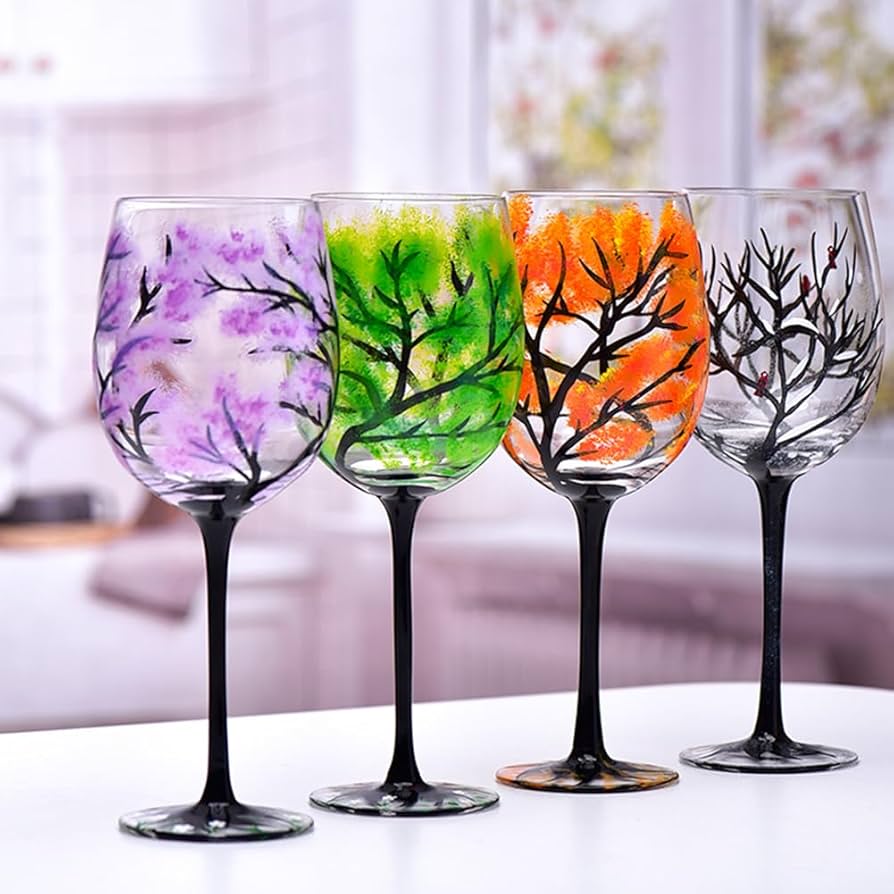 Amazon.com | Zxioral Hand Painted Wine Glasses - Set of 4