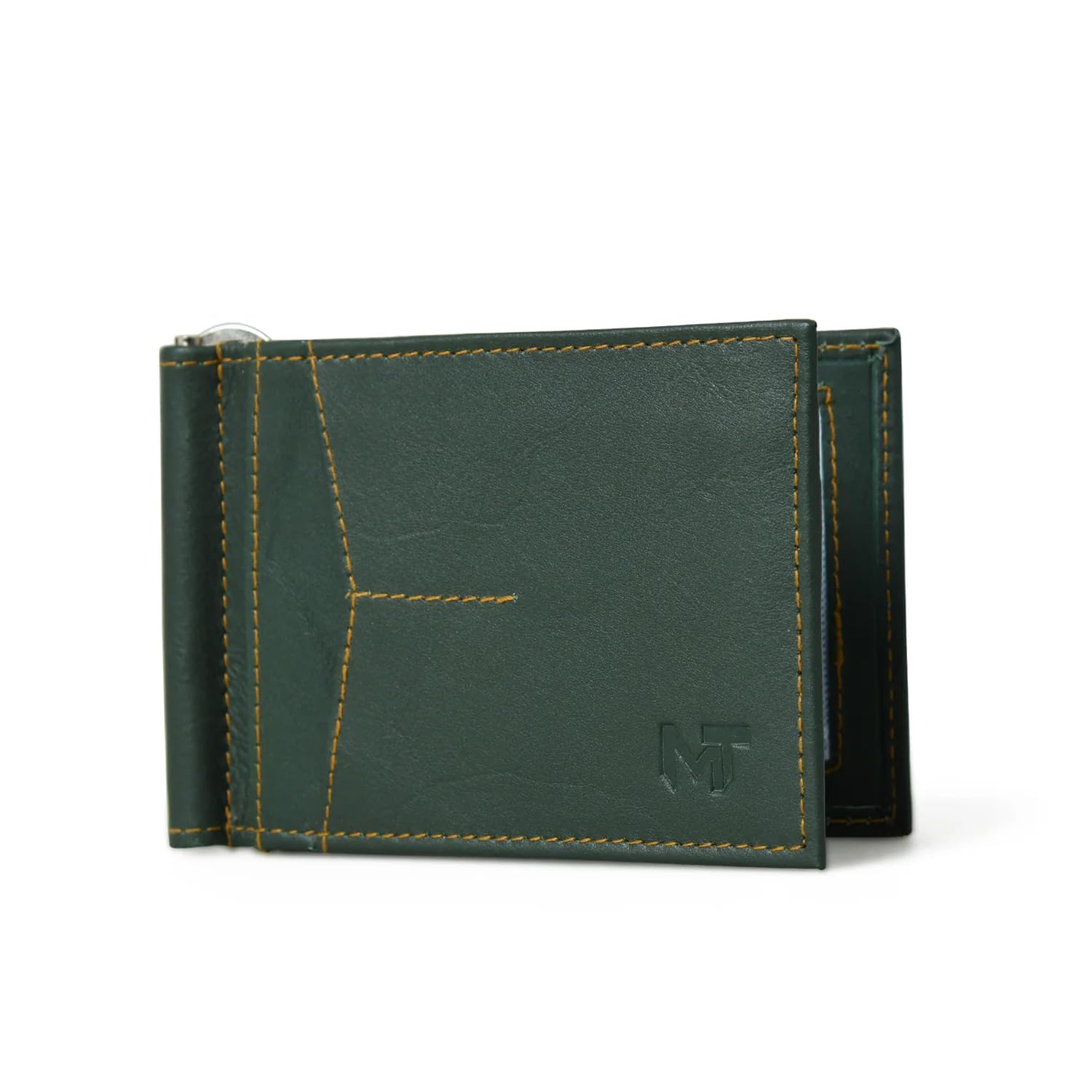 Finley Money Clipper | Leather Wallets for Men with Strong Metal Clip | RFID Money Clip Wallet | Men's Front Pocket Minimalist Wallet (Green)