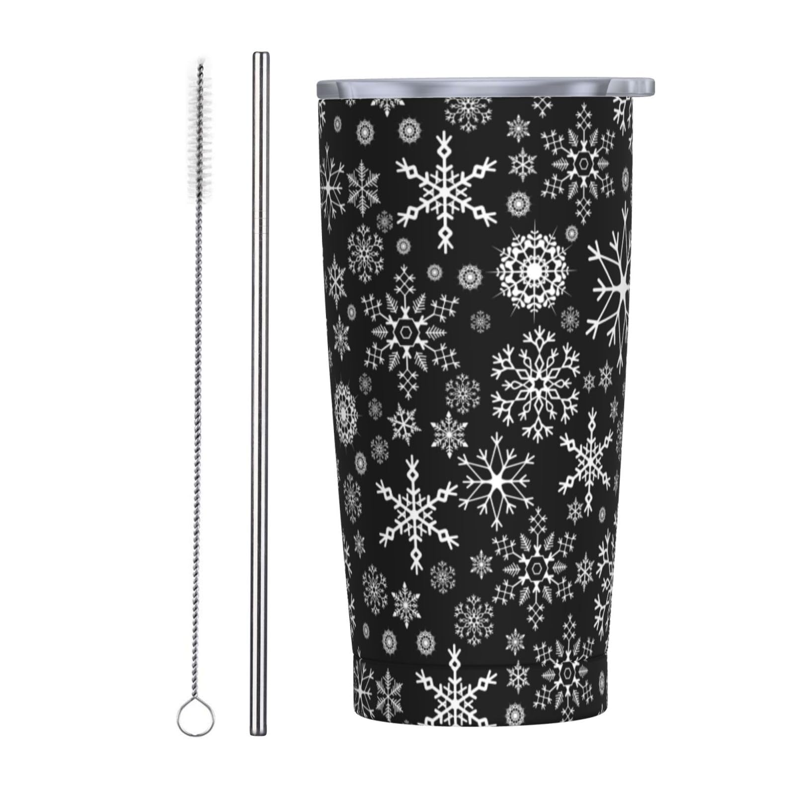 Perinsto Winter Snowflakes 20oz Travel Tumbler With Lid And Straw, Christmas Stainless Steel Tumblers Insulated Coffee Cup Mug Gift For Men Women