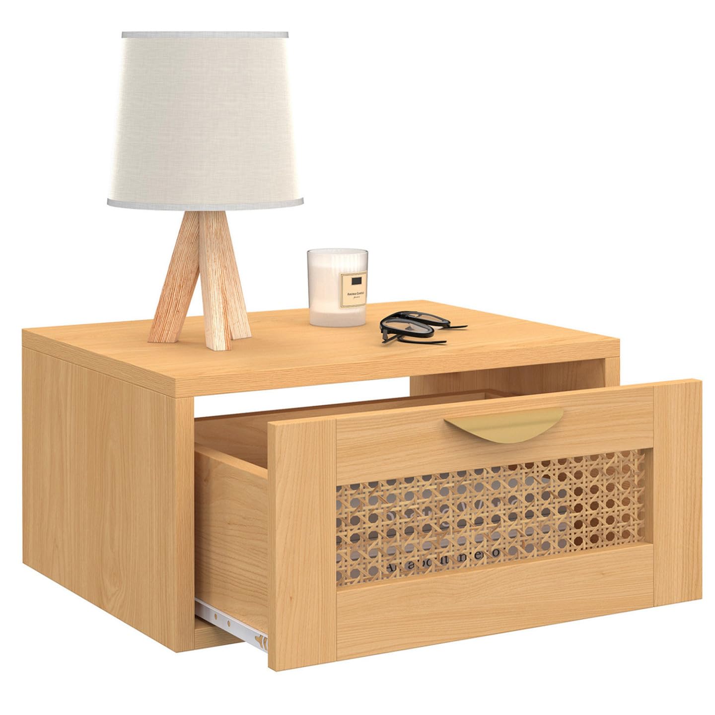 IDMarket - Lot de 2 Tables de Chevet murales EDHEN cannage et Bois