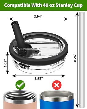 Flip Straw Lid Replacement Compatible with Stanley 40 oz Tumbler - 2 Pack (Black, 40 oz)