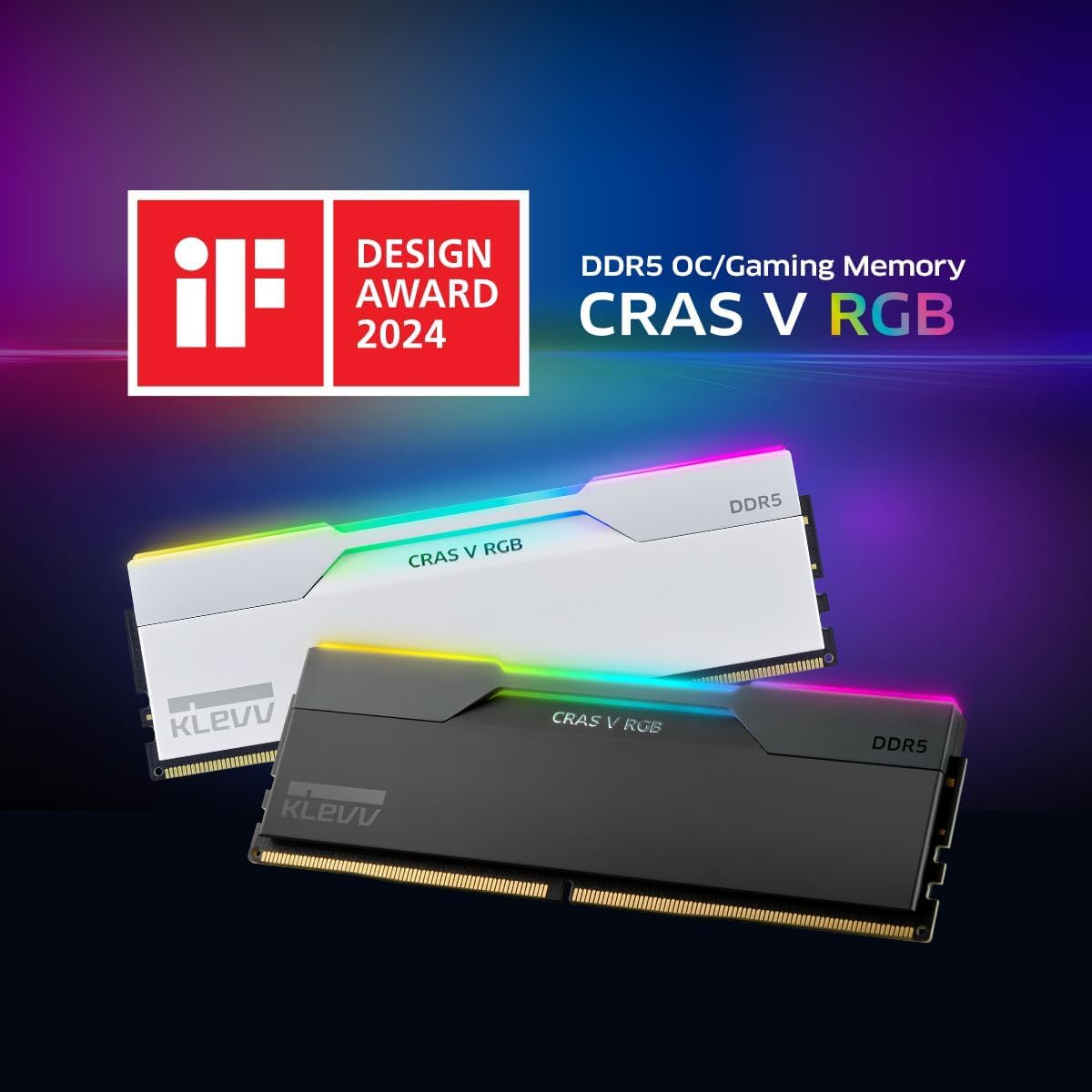 KLEVV CRAS V DDR5 RGB 48 GB (2 x 24 GB) 6000 MHz CL28 zestaw pamięci do gier RAM XMP 3.0 wysoka wydajność podkręcanie 28-36-36-76 (KD5KGUD80-60B280J) biały