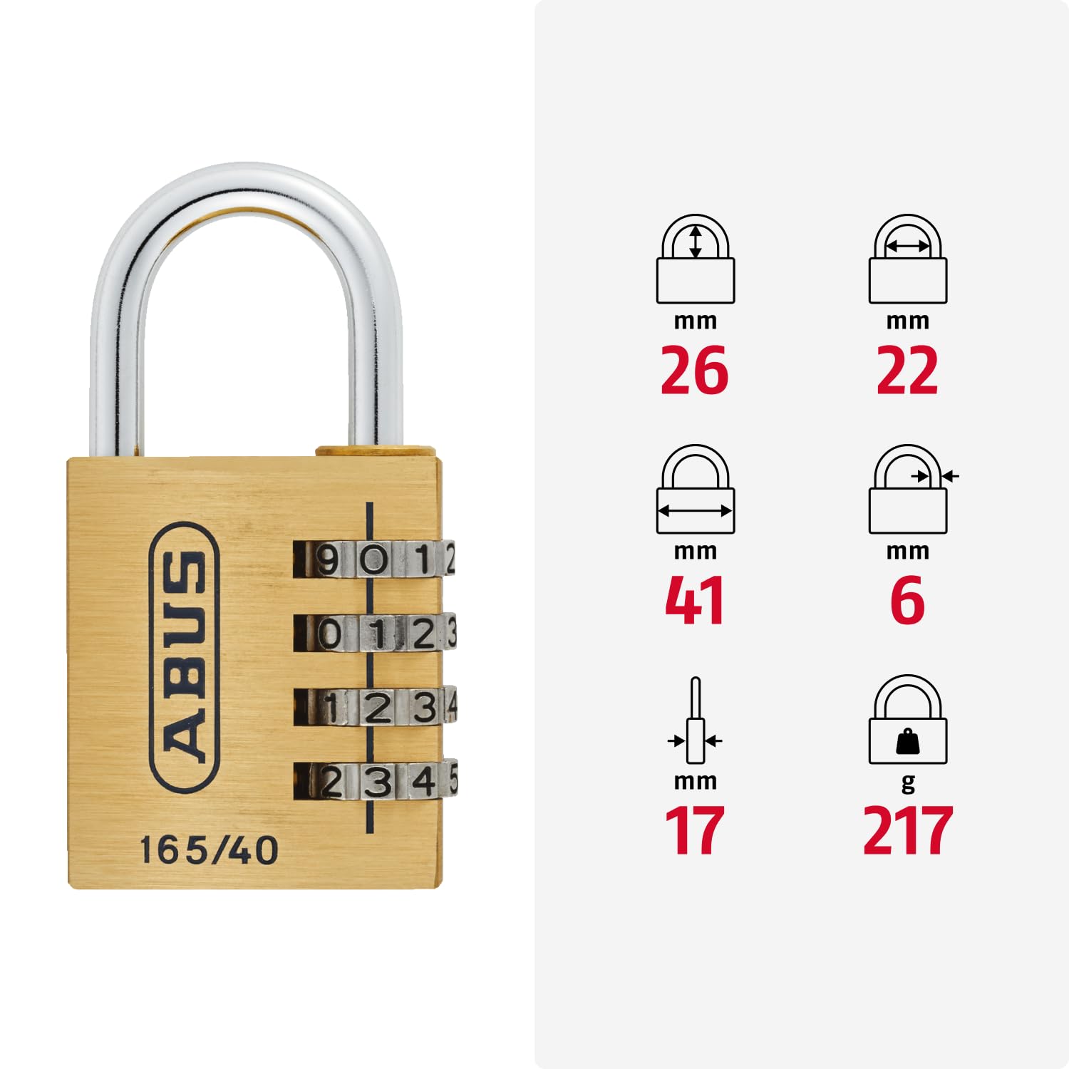 ABUS Cadenas à combinaison 165/40 - Cadenas en laiton - avec code à combinaison réglable individuellement - Cadenas pour valises / casiers - de sécurité ABUS 4