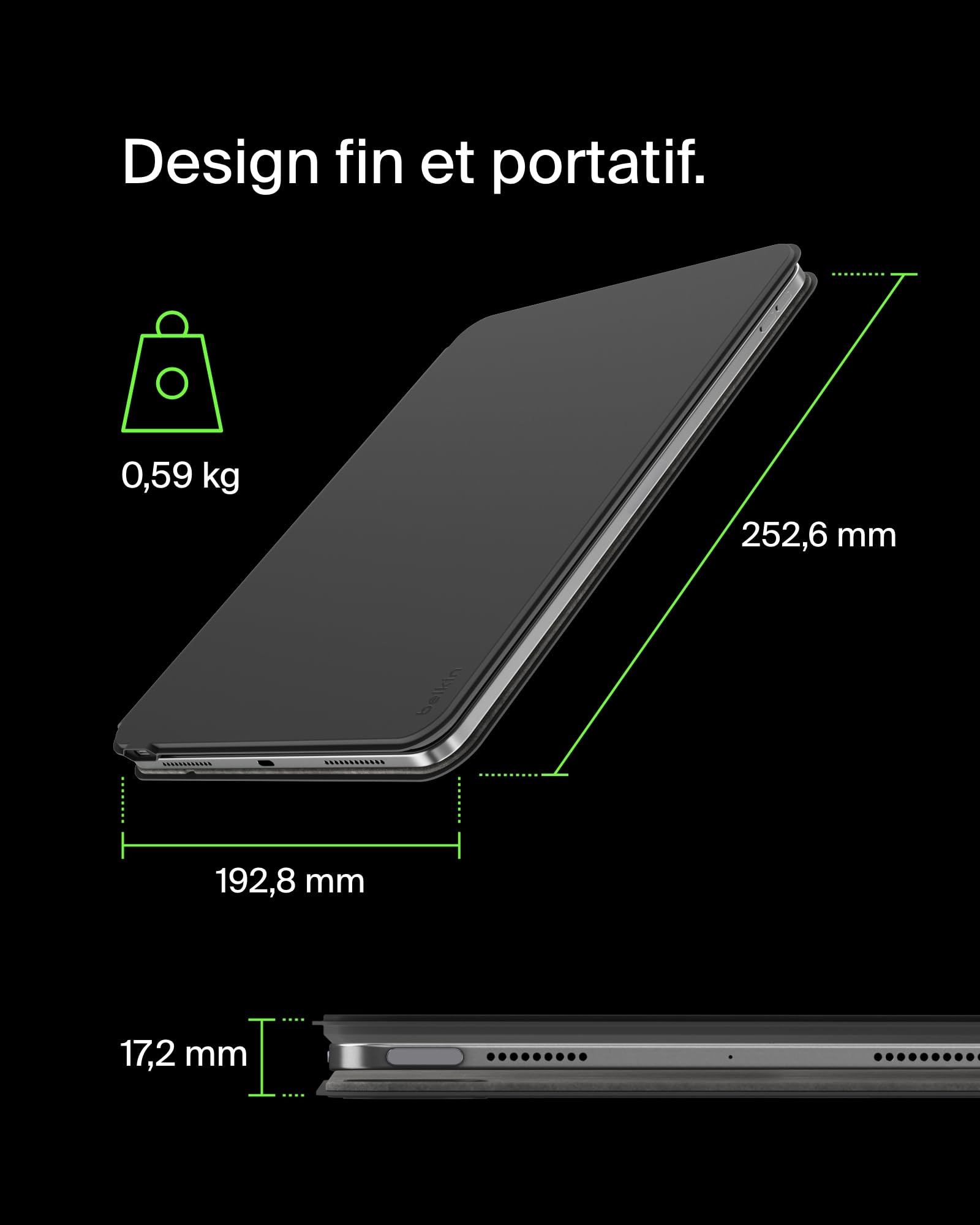 Belkin Pro Coque Clavier iPad avec support magnétique, touches Bluetooth rétroéclairées, gestes trackpad, support Apple Pencil, AZERTY, touches multimédia, pour iPad Air 11” M3/M4 et Pro 11”