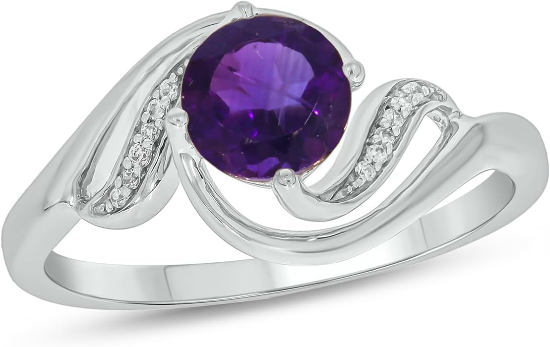 Cali Trove 3/4 Ct Natural Diamonds Amethyst Rings in 925 Sterling Silver | Purple Gemstone Rings for Women| Anniversery Gifts for Her | Graduation Jewelry | Color Stone Bands