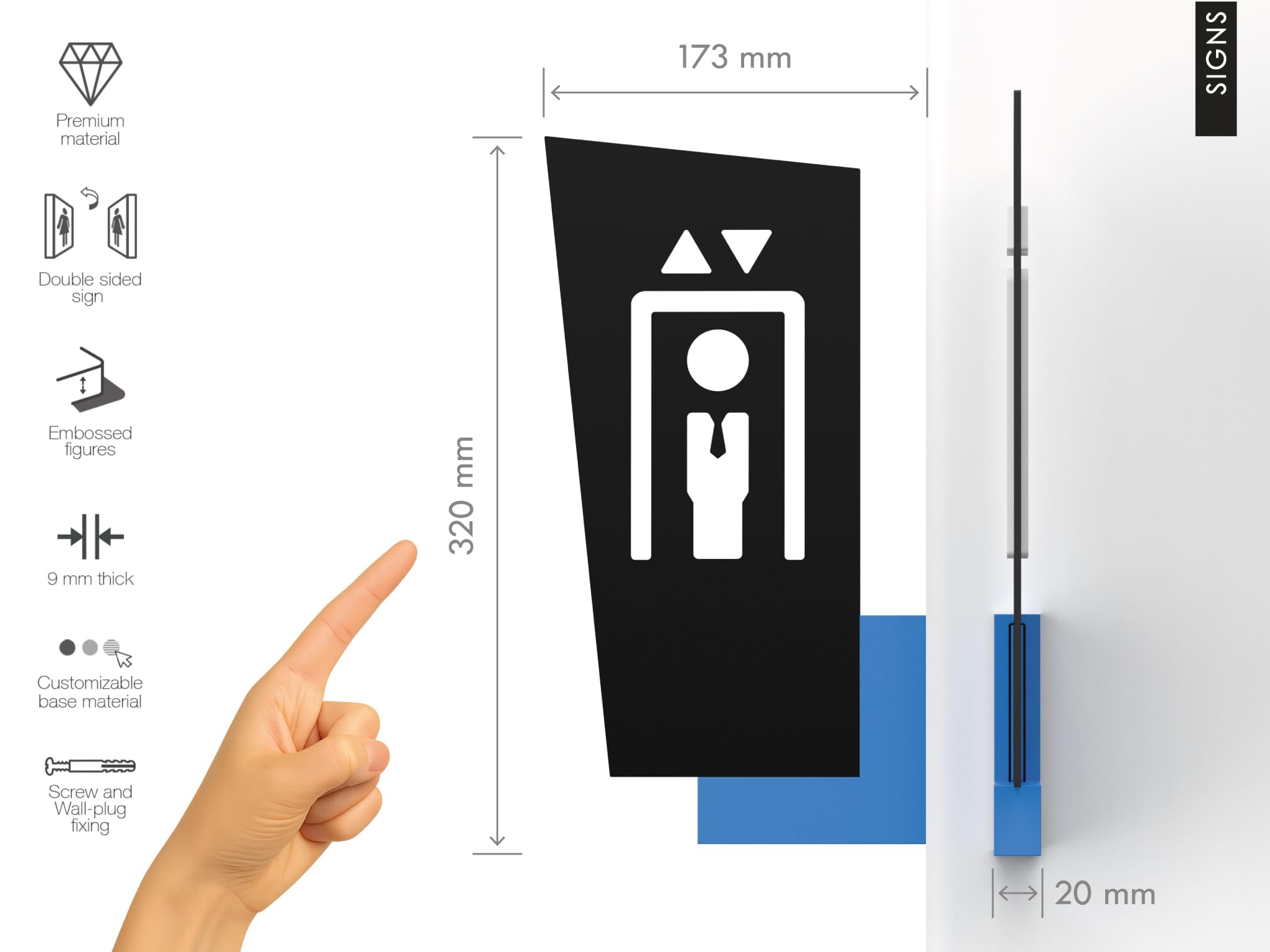 Set de 3 Señales Direccionales Personalizables – Cartel Ascensor, Escaleras, Garaje – Carteles de Pared Doble Cara con Flechas Adhesivas para Hoteles, Oficinas, Tiendas
