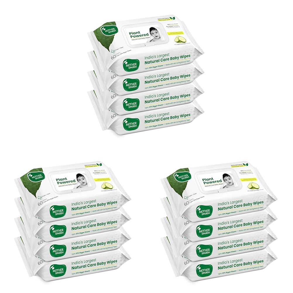 Mother Sparsh Natural Care Baby Water Wipes I 100% Plant Made Fabric From Forest Land | Plant Powered Wet Wipes with Cucumber Extract For Baby I Cotton Cloth Like Bigger Sheets | 60 Pcs (Pack of 12)-image-13