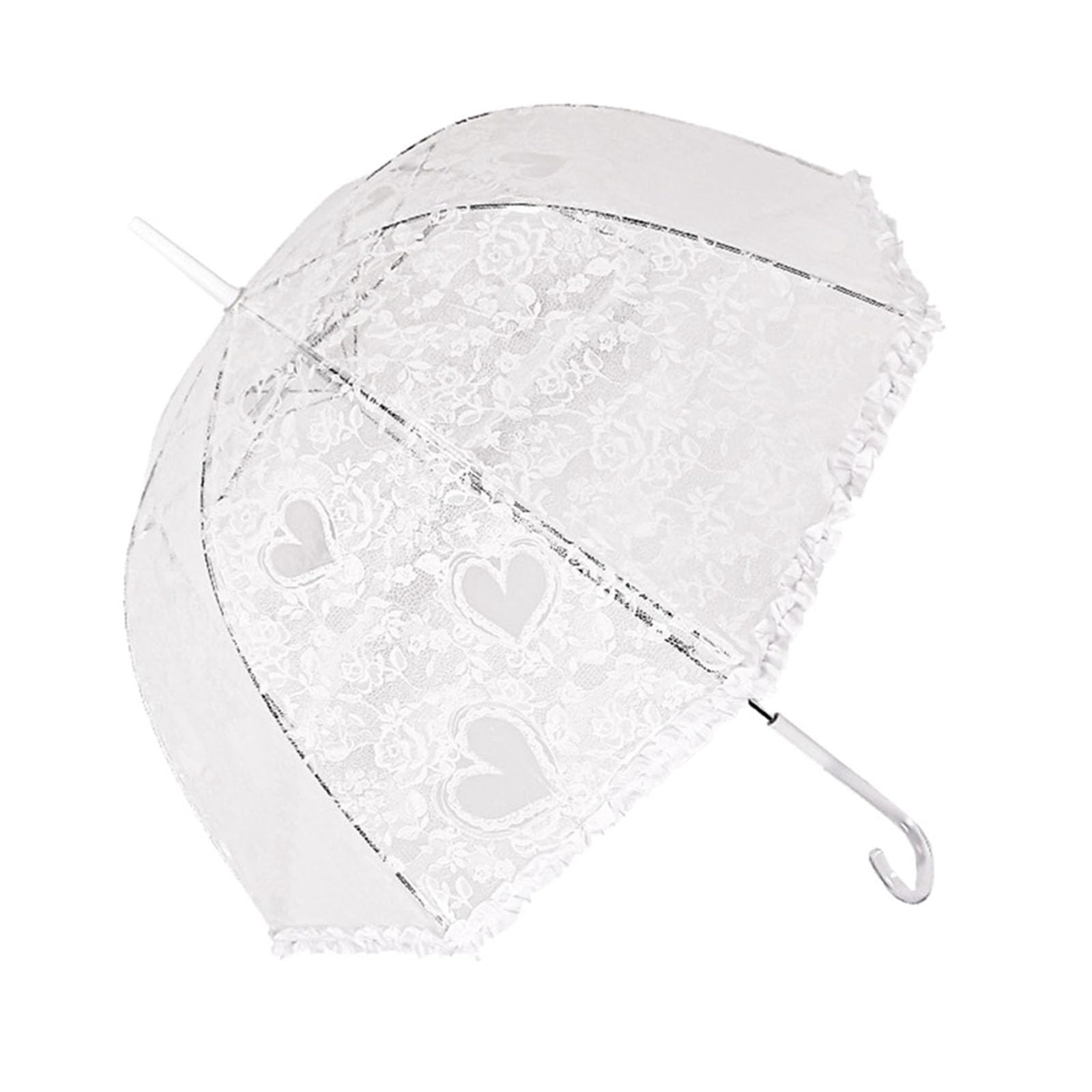 ThreeH Parapluie transparent avec joli motif rose et bordure en dentelle coupe-vent avec poignée facile à prendre en main pour femme