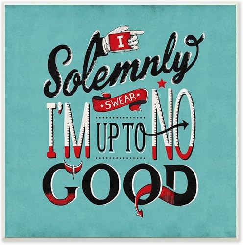 Stupell Industries Up to No Good - Divertida palabra de cómic vintage, diseño del artista Ester Kay Art, 12 x 0.5 x 12, placa de pared