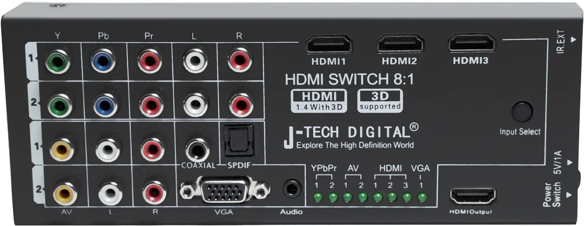 J-Tech Digital JTD-0801 Multi-Functional HDMI Converter Switch with 8 Inputs to 1 HDMI Output
