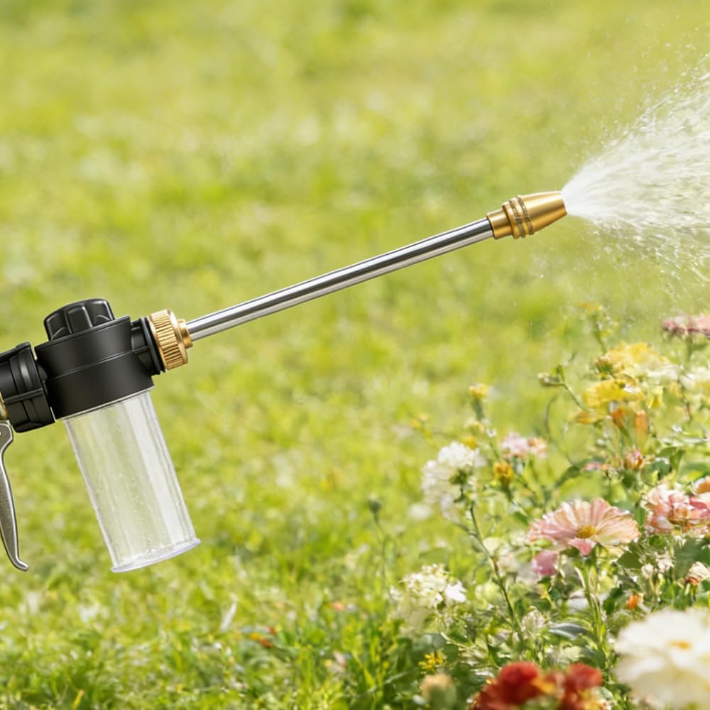 Buse de tuyau d'arrosage avec distributeur de savon, buse d'eau haute pression avec modes de pulvérisation réglables pour arroser les plantes, lavage de voiture et douche d'animaux domestiques