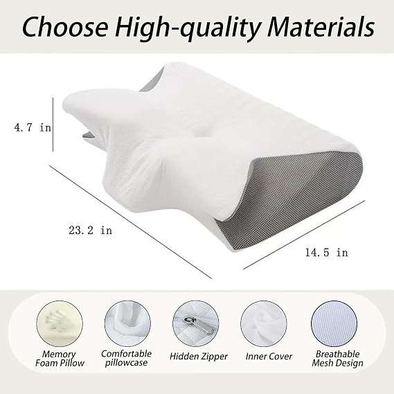 Cervical Neck Pillow for Neck Pain Relief - Ergonomic Support for Proper Alignment of Head, Neck, Spine, and Shoulders