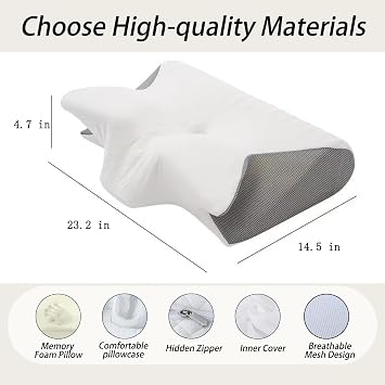 Cervical Neck Pillow for Neck Pain Relief - Ergonomic Support for Proper Alignment of Head, Neck, Spine, and Shoulders