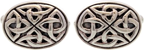 Alexander Castle Gemelos celtas oxidados de plata de ley 925 para hombre, 0.669 in x 0.472 in, gemelos celtas ovalados Trinity con caja de regalo