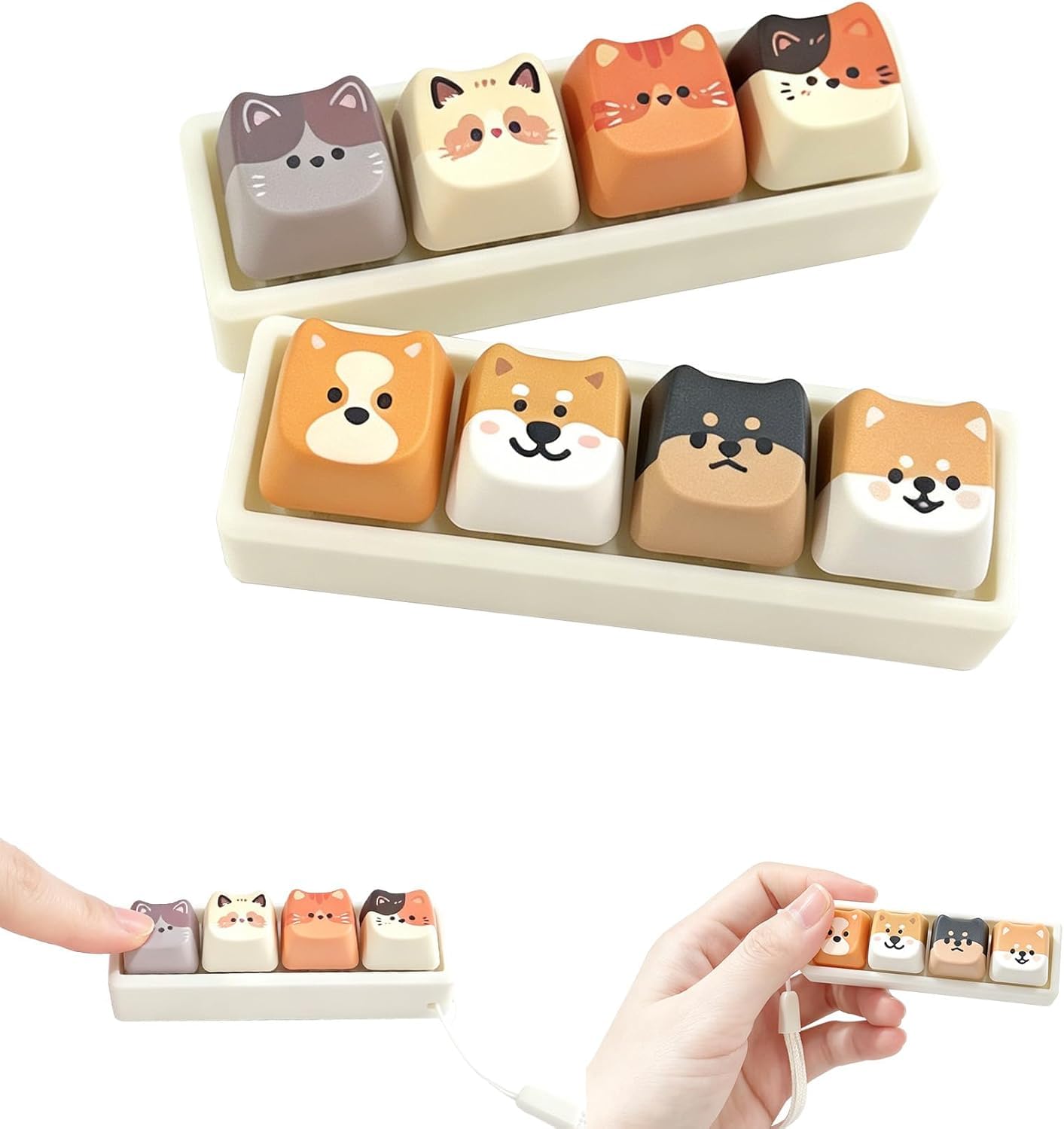 2Pcs Keyboard Fidget Toy, Fidget Toys, Quality and Built to Last, Fidgets Toy, Portable Fidgets Keyboard with Keychain, Functional Gifts for Adults and Kids (Cat + Dog No Light)