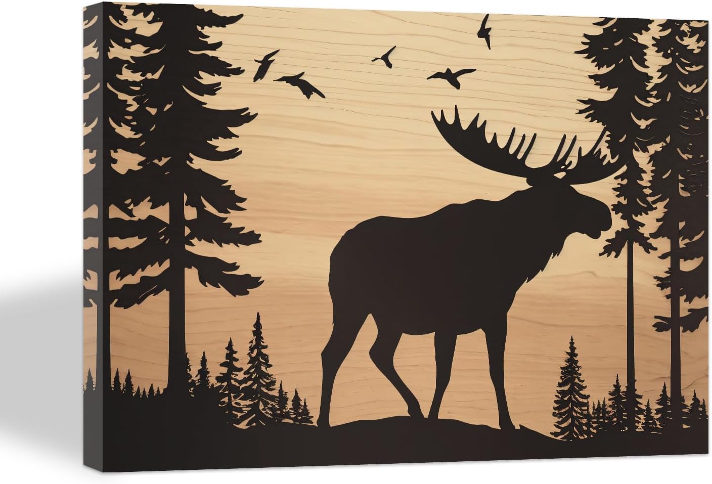 ZHOUWALLPIC Canvas Wall Art Animal?Wild Moose on Forest Paintings?Rustic Cabin Animal Picture Prints Home Decor Framed Ready To Hang(Moose,16x24inch (40x60cm)) Moose01 16"L x 24"W
