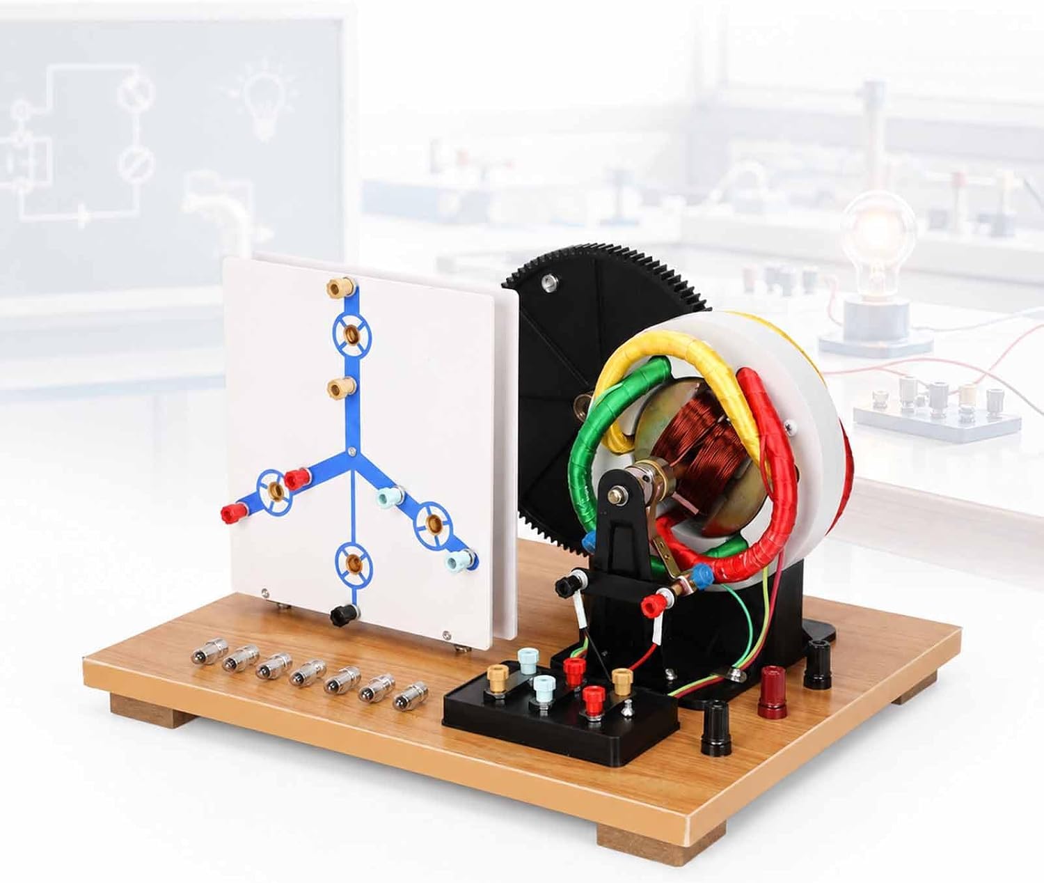 Modelo De Generador Trifásico De Ca/CC, Demostración De Fuente De Alimentación Electromagnética para Física, Modelo De Generador Trifásico De Ca/CC con Manivela, Bobinas Y Cableado Visibles,