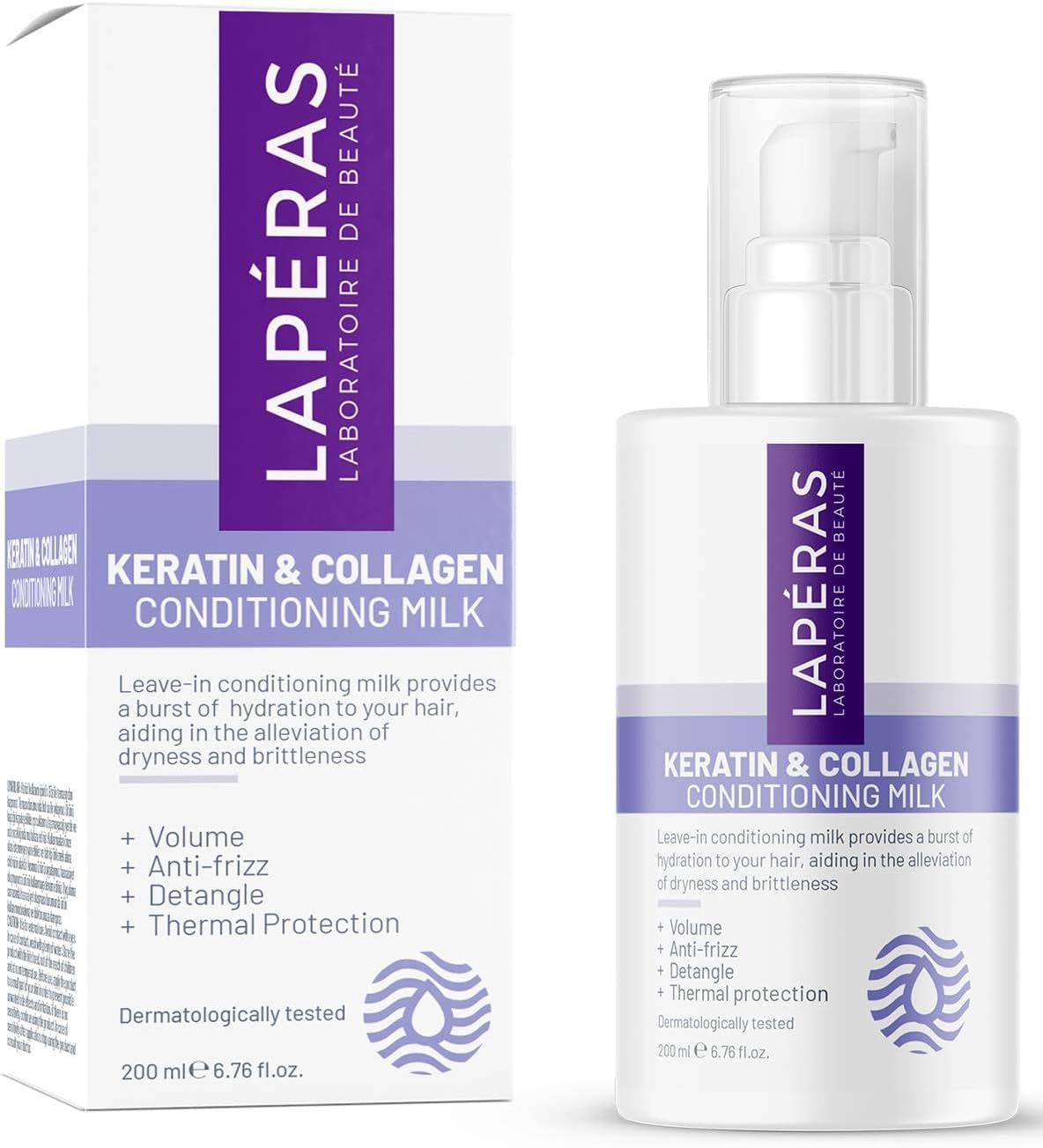 Keratin & Collagen Leave-In Conditioner Hair Milk for Frizz Control, Volume, and Thermal Protection - 200ml - Vegan, Alcohol-Free