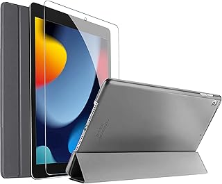 ProCase iPad 10.2 Case 2021 9th Gen/ 2020 8th Gen/ 2019 7th Gen Case with Tempered Glass Screen Protector, Slim Stand Hard Shell Protective Smart Cover for 10.2” iPad 9th/8th/7th Generation -Grey