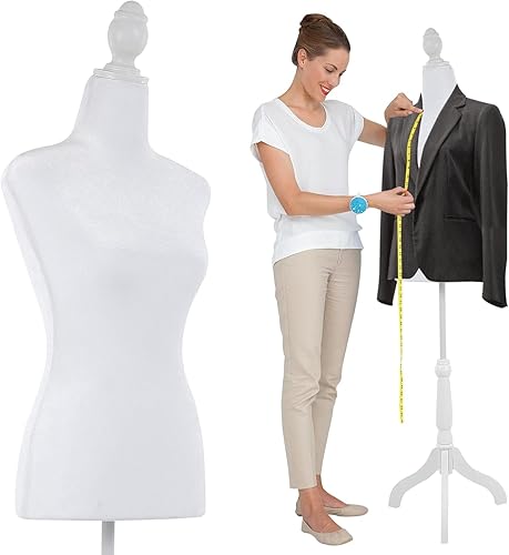 Bigacc Maniquí de vestido femenino Modelo Torso Display Cuerpo de maniquí 49.6-63.4 pulgadas Altura ajustable trípode de madera Soporte de trípode