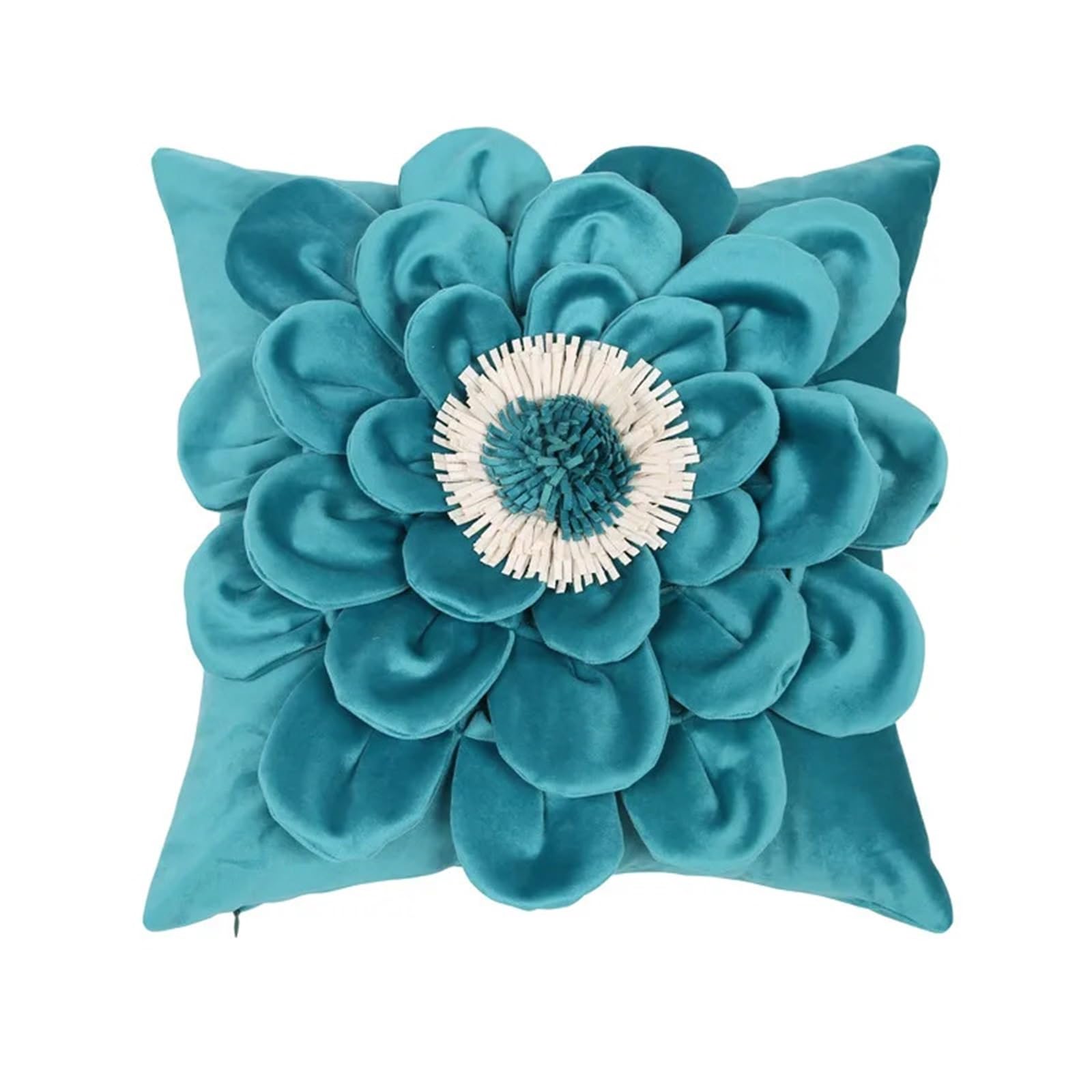 LCKKJHG Three-dimensional Embroidered Velvet Cushion Cover For Home Decoration Solid Color Floral Pillowcase(Blue)
