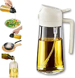 Borrifador e Dosador 2 em 1 para Azeite e Óleo 470 ml Galheteiro de Vidro Premium com Controle de Dose e Spray para Cozinha, Airfryer, Saladas e Churrasco Prático, Econômico e Sem Resíduos (Branco)