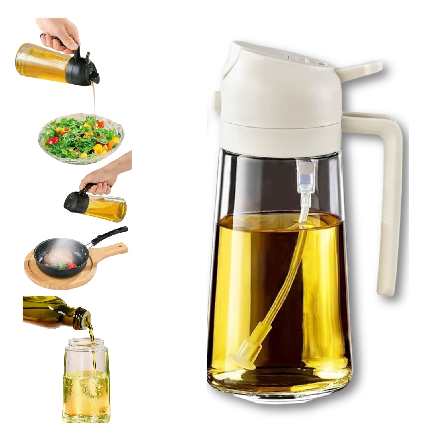 Borrifador e Dosador 2 em 1 para Azeite e Óleo 470 ml Galheteiro de Vidro Premium com