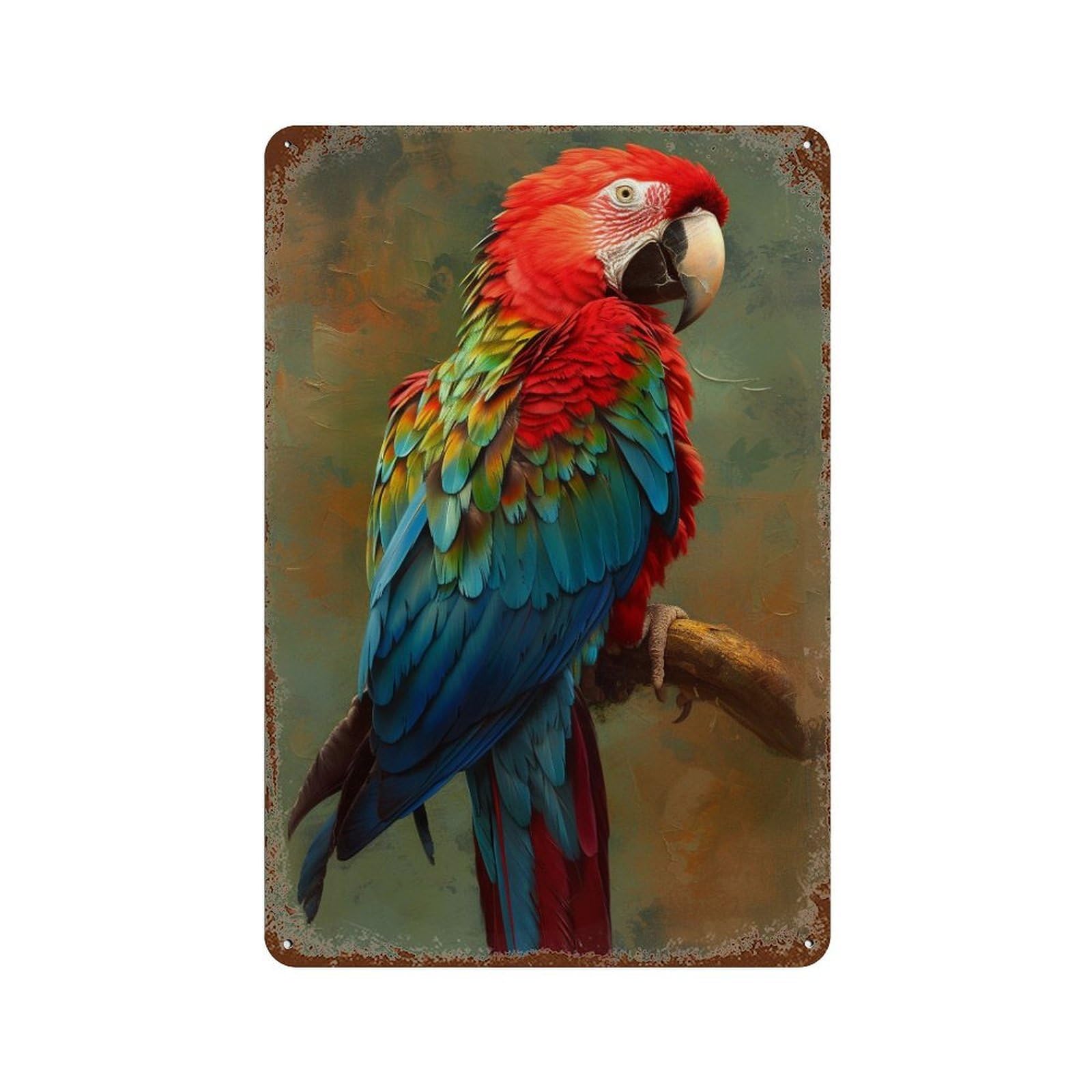 Garage Style Colorful Macaw Parrot Art Print-1 Weathered Tin Sign 11.8"x7.9", Classic Wall Plaque for Bar And Workshop