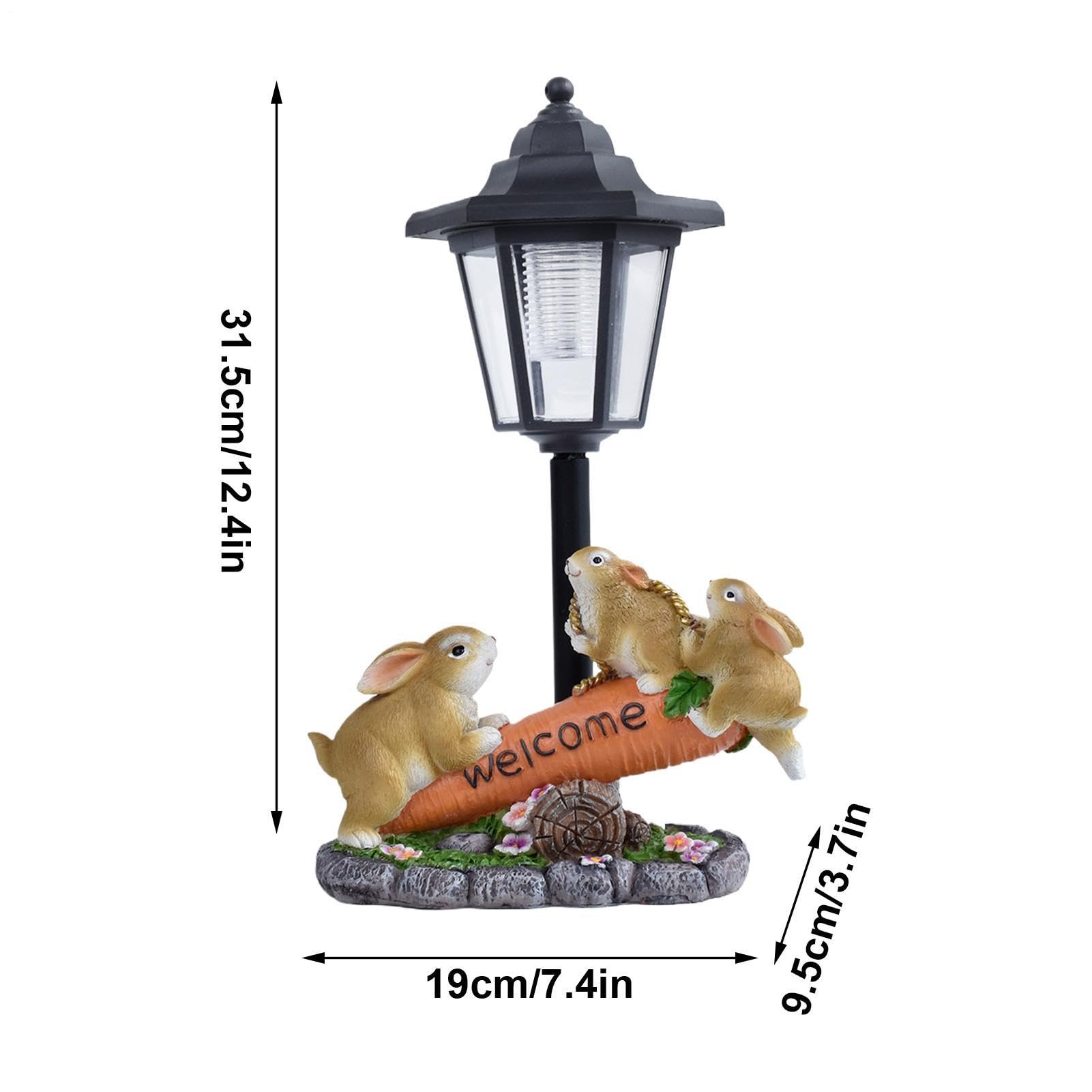 Króliczek ogrodowy Urocza Żywiczna Lampa Rzeźba Plenerowa | Wodoodporna statua króliczka zewnętrzna na ścieżkę chodnik werandę trawnik patio balkon