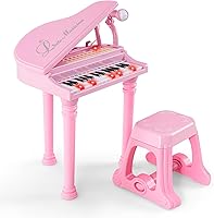 Vista 10 de HONEY JOY Piano clásico para niños, mini piano de cola de juguete de 31 teclas con soporte de música y taburete, juguete electrónico portátil