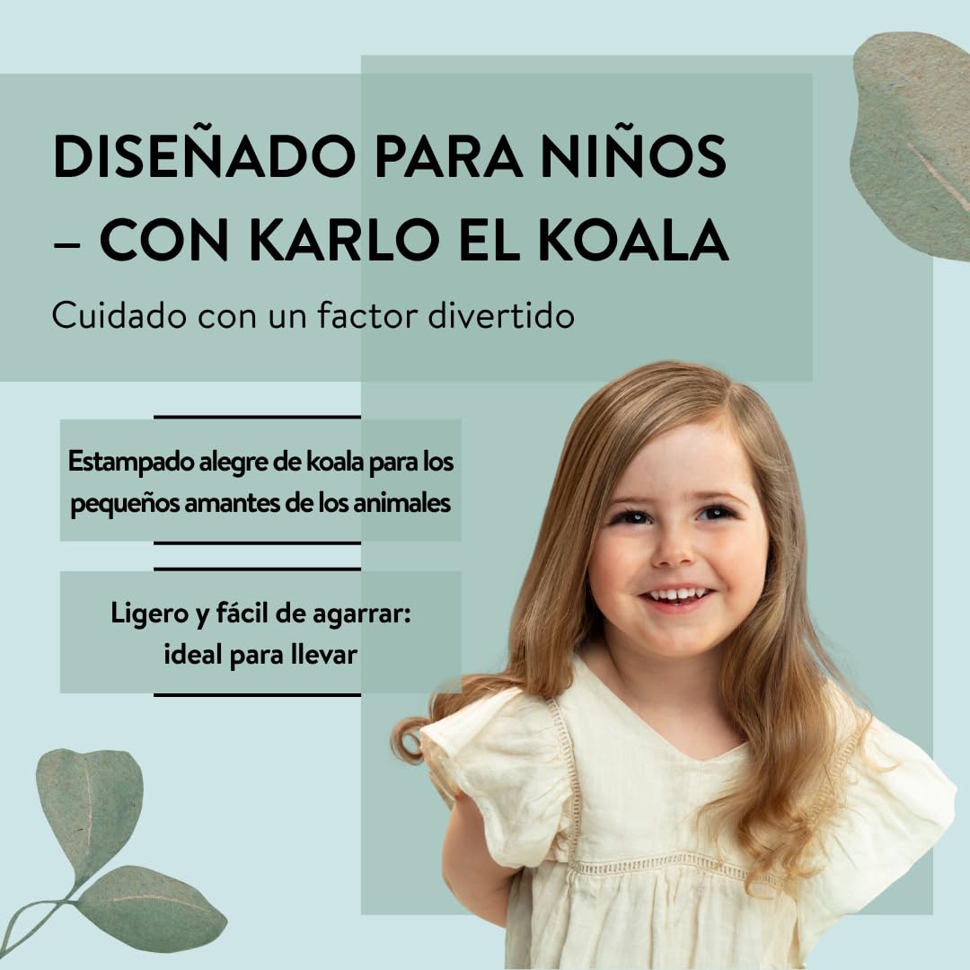 PARSA Beauty Nature Kids cepillo pelo Koala – Peine antitirones sin mango 3D de paja de trigo – Cepillo capilar neutro en carbono para niños sin tirones – Cepillo capilar para niños