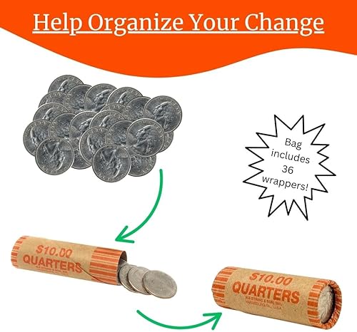 Miniatura 3 de N. F. String & Son - Envoltorios preformados para monedas con extremo prensado, 36 cuartos