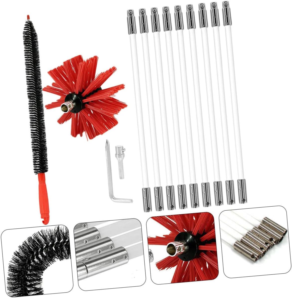 Cabilock Rods Chimney Brush Dryer Vent Lint Remover Pipe Brush Chimney Fireplace High-Temperature Resistance Bristles